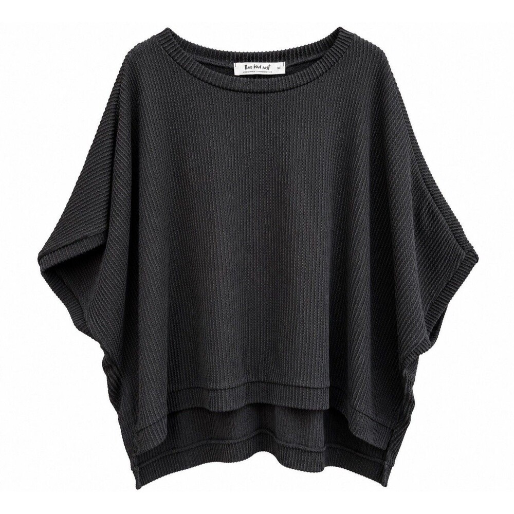Three Birds Nest XL Women’s Oversized Ribbed Black Tunic Top C26